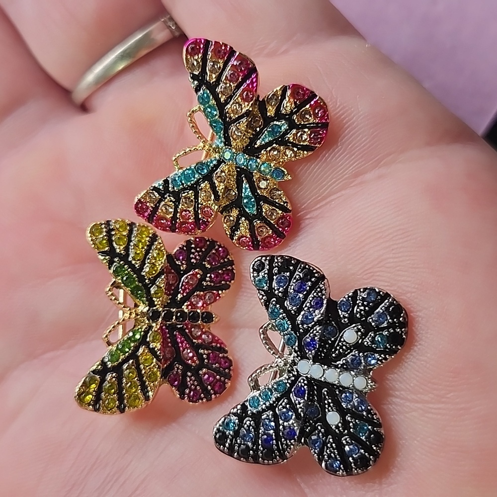 Multicolor Crystal Butterfly Brooch Set - Women Jewelry - Picture 3 of 4